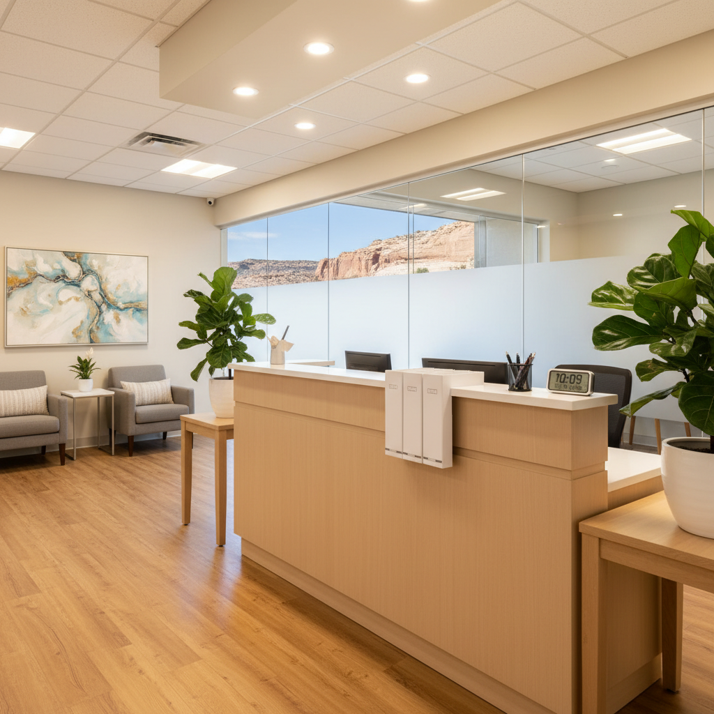 Reception area of a professional office maintained by Clean Slate Services in Southern Utah.